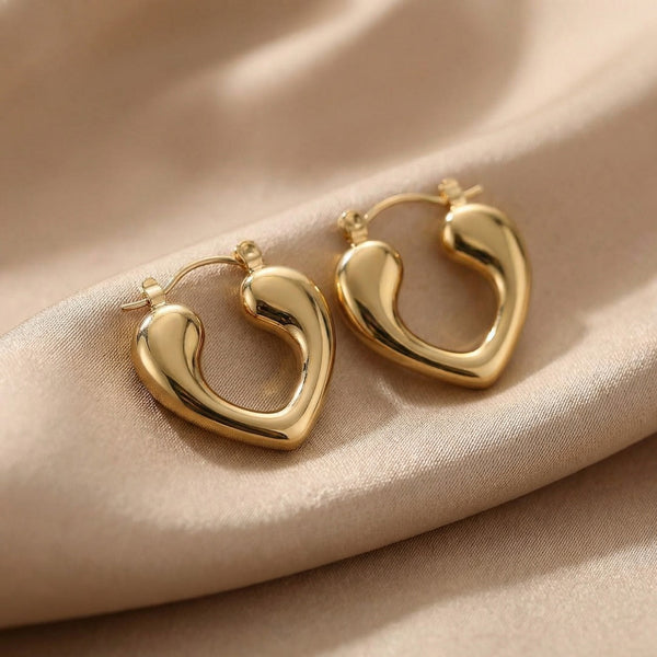 Pure Love Heart-Shaped Gold-Finish Hoop Earrings
